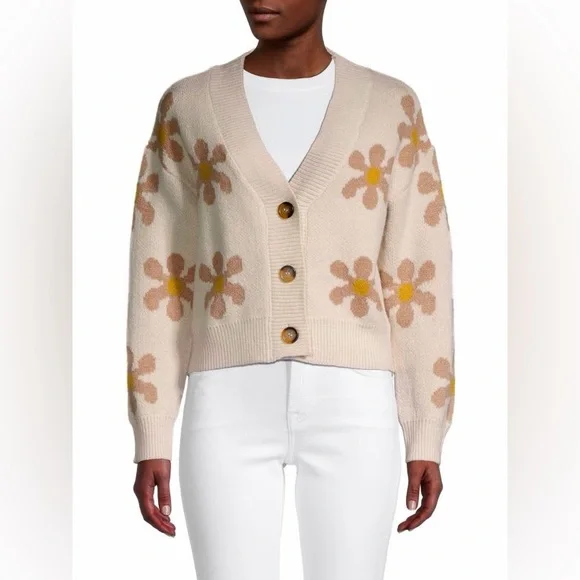 Industry Republic Clothing Retro Daisy Print Warm Cardigan Sweater Womens Medium - Picture 2 of 10